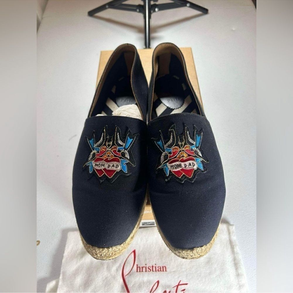 Christian Louboutin Sparrow Birds 'Mom & Dad' Tattoo Patch Espadrille 45 / US 12